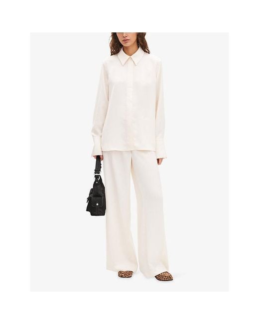 The Kooples White Mid-Rise Wide-Leg Woven Trousers
