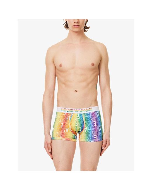 Emporio Armani Blue /bianco Rainbow-logo Pack Of Two Stretch-cotton Trunks for men