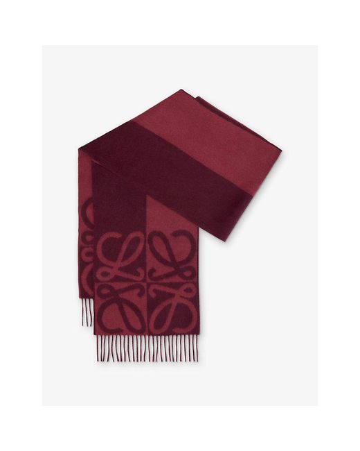 Loewe Red Anagram Knitted Cashmere And Wool Scarf