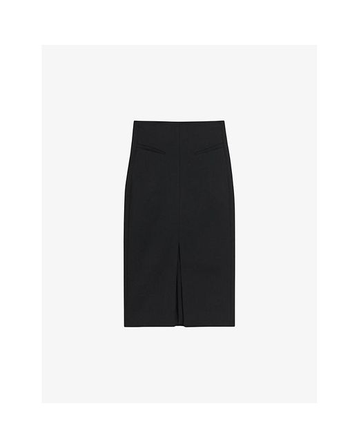 Ted Baker Black Manabus Front-split Slim-fit Stretch-woven Midi Skirt