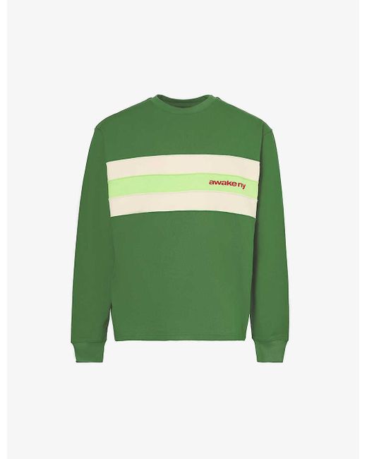 AWAKE NY Green Stripe Long-sleeved Cotton-jersey Sweatshirt for men