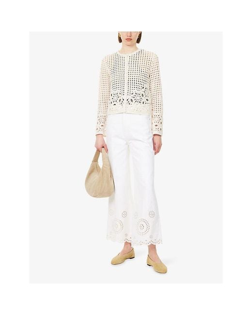 FRAME White Postcard Cut-Out Weave Cotton Cardigan