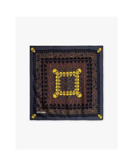 Zadig & Voltaire Black Debbie Skull-Print Silk Square Scarf
