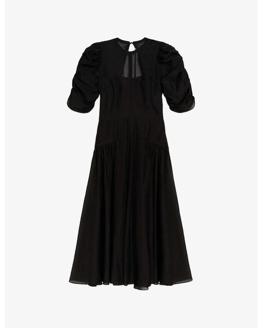 Ted Baker Black Tatsu Puff-sleeve Woven Midi Dress