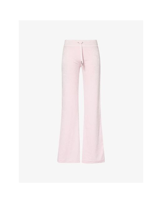 Juicy Couture Pink Monogram Lisa Embossed Low-Rise Straight-Leg Velour Jogging Bottoms