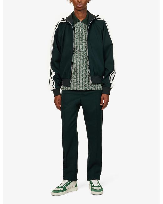 Lacoste Monogram-print Brand-appliqué Regular-fit Woven Polo Shirt in Green  for Men | Lyst