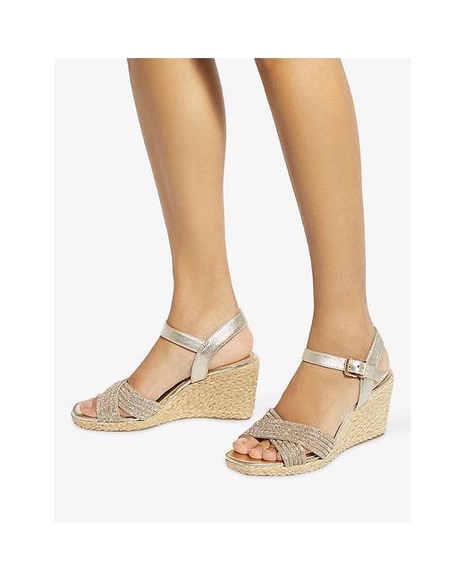 Dune Metallic Kyro Cross-Strap Woven Wedge Sandals