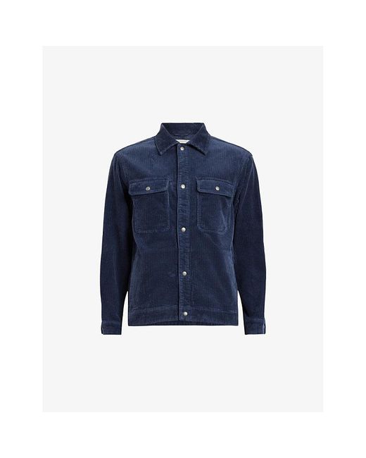 AllSaints Blue Castleford Patch-pocket Relaxed-fit Cotton-corduroy Shirt for men