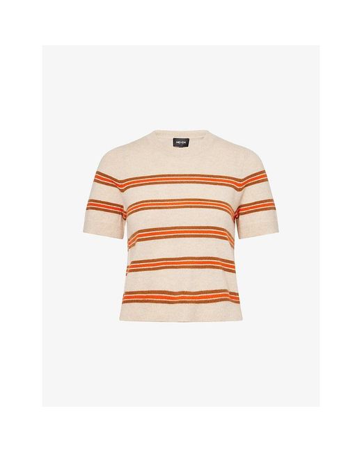 ME+EM Multicolor Striped Round-Neck Cashmere Top
