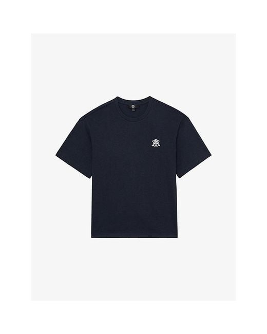 Reiss Blue Rainer Logo-Embroidered Cotton-Jersey T-Shirt for men