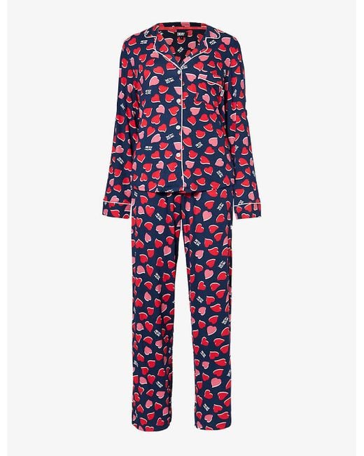 DKNY Red Branded Heart-print Stretch-jersey Pyjamas