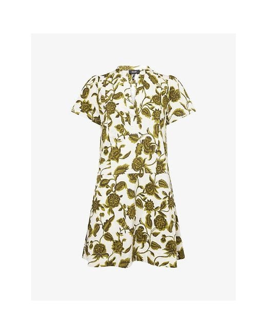ME+EM Green Midnight Hibiscus Graphic-Print Cotton Swing Dress