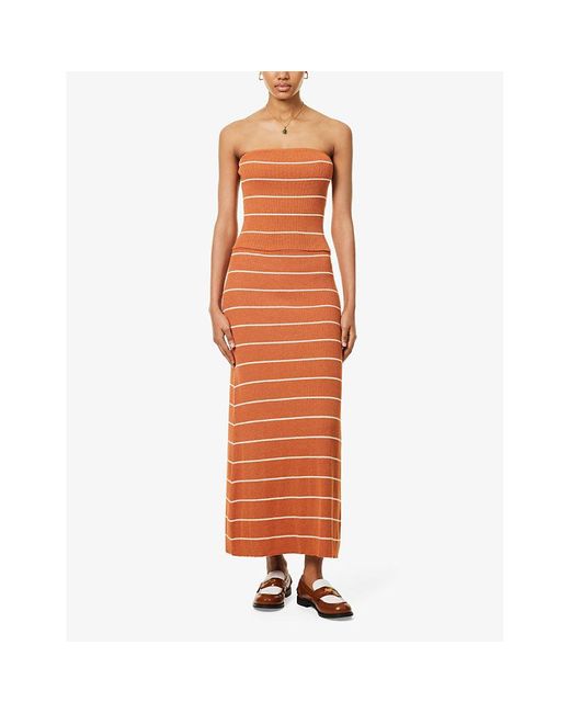 Pretty Lavish Orange Louisa Stripe-pattern Knitted Maxi Skirt