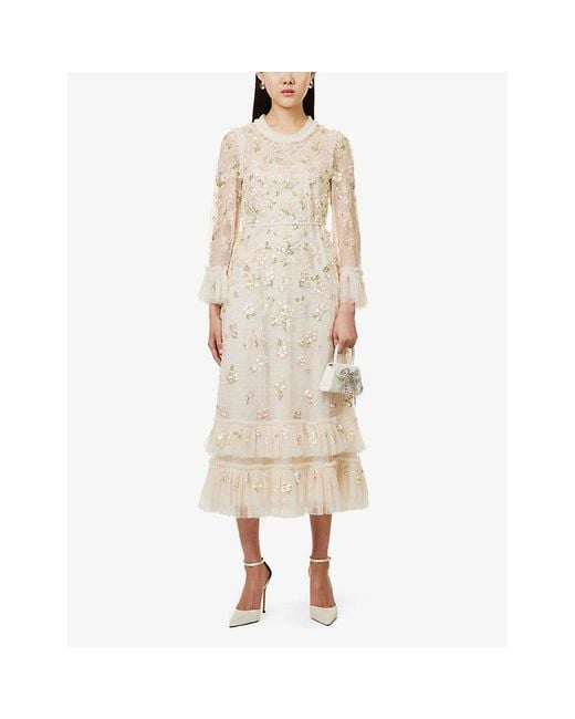 Needle & Thread Natural Sequin Bloom Sequin-embellished Recycled-polyester Midi Dress