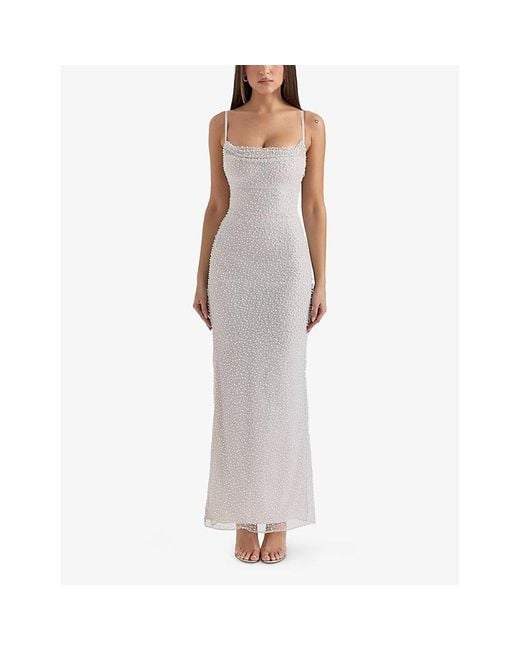 House Of Cb White Calla Pearl-Embellished Woven Maxi Dress
