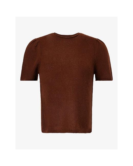 ME+EM Brown Pouf-Sleeve Wool And Cashmere Blend Top