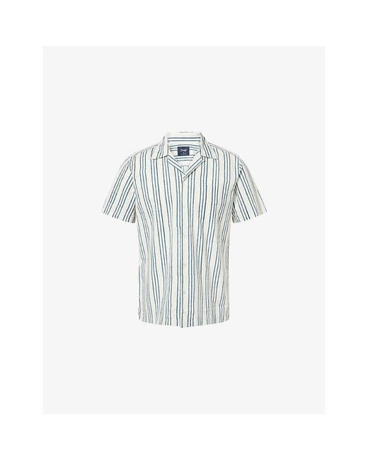Drake's Blue Tri-Stripe Short-Sleeve Cotton Shirt for men