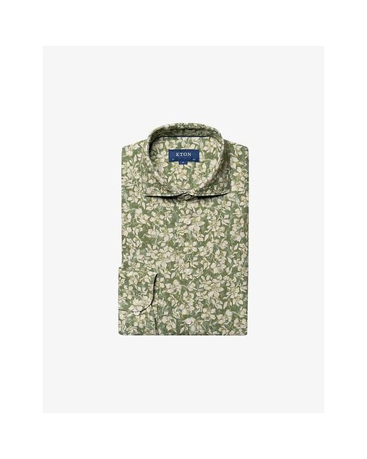 Eton of Sweden Green Floral-pattern Regular-fit Linen Shirt for men