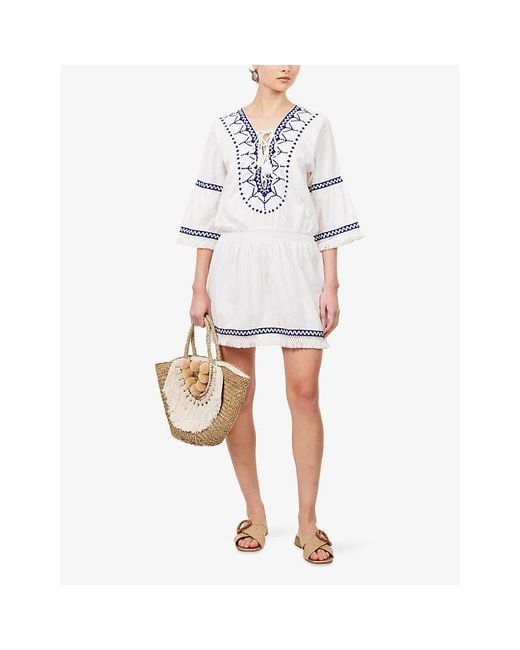Melissa Odabash White Martina Cotton-Linen Mini Beach Dress