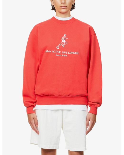 Sporty & Rich Red Stay Active Live Longer Cotton-jersey Sweatshirt