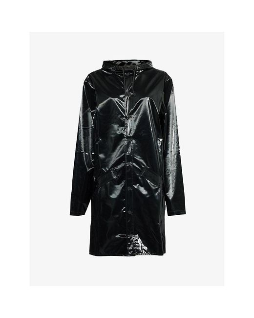 Rains Black Drawstring-hood Side-pocket Shell Coat