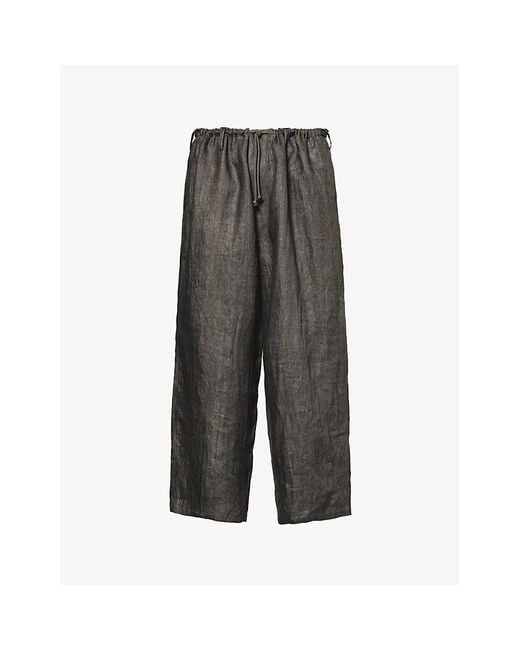 Yohji Yamamoto Gray Wide-leg Relaxed-fit Linen Trousers for men