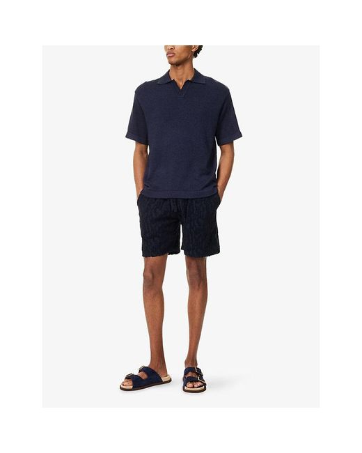 Raith Blue Miguel Boucle Cotton-Blend Polo Shirt for men