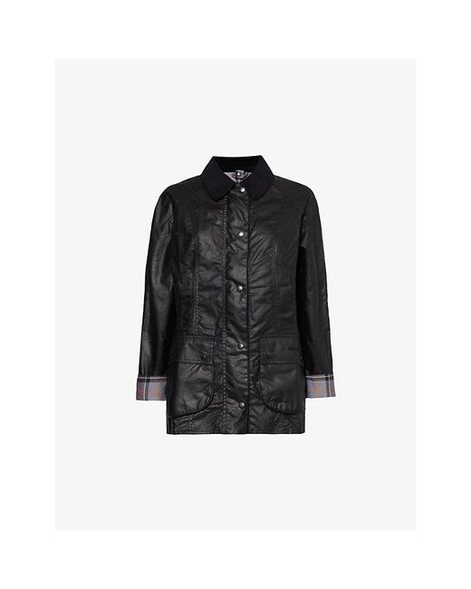Barbour Black Beadnell Tartan-lined Waxed-cotton Jacket