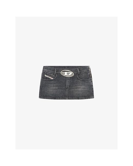 DIESEL Gray De-ron S Logo-buckle Low-rise Stretch-denim Mini Skirt 8