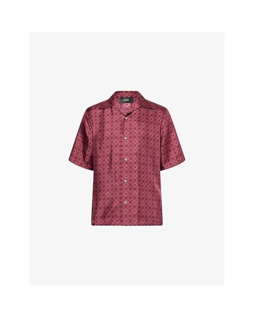 Amiri Red Quad Notched-Collar Silk Bowling Shirt for men