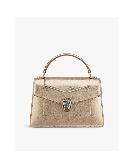 BVLGARI Metallic Serpenti Forever Mini Stud-Embellished Leather Top-Handle Bag