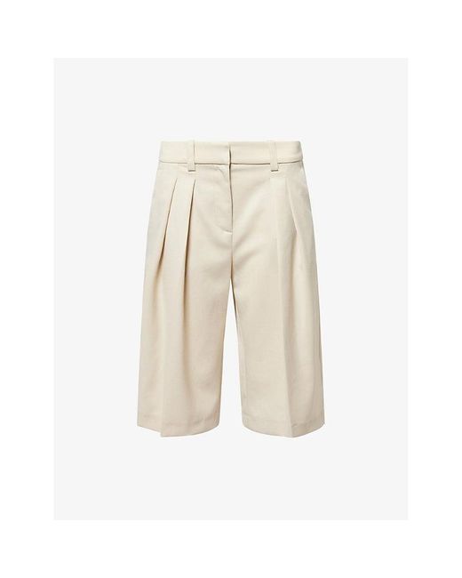 Frankie Shop Natural Bilbao Pleated Wool Bermuda Shorts