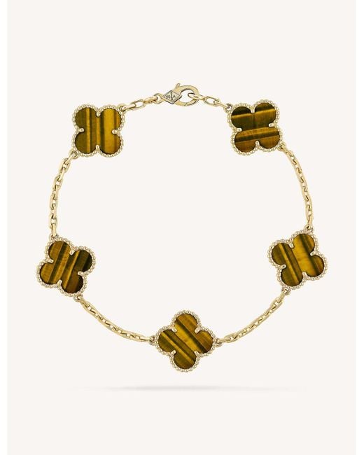 Van Cleef & Arpels Metallic Women's Yellow Gold Vintage Alhambra And Tiger's Eye Bracelet