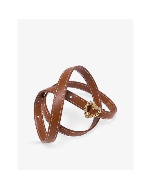 Maje White Heart-Embellished Slim Leather Belt