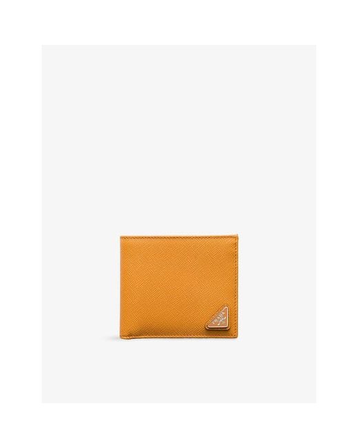 Prada Orange Logo-Plaque Saffiano Leather Wallet for men