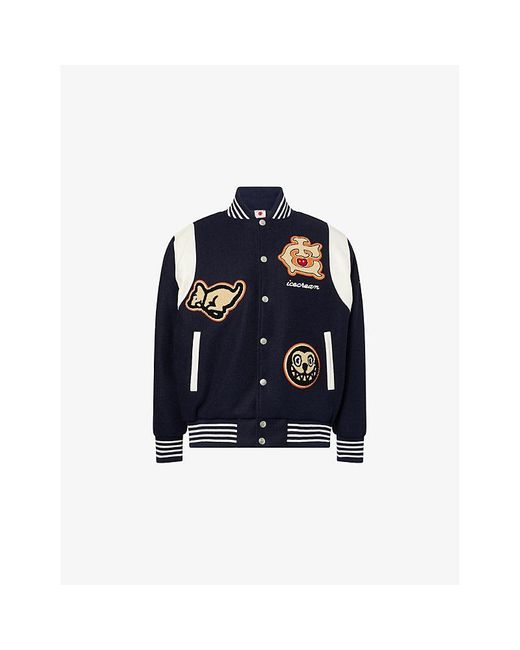 ICECREAM Blue Collegiate Patch Brushed-Fleece Varsity Jacket for men