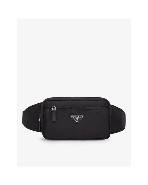 Prada Black Brand-plaque Re-nylon And Saffiano-leather Belt Bag for men