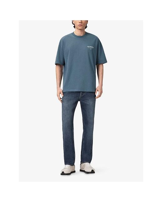 AllSaints Blue Underground Logo-Print Relaxed-Fit Cotton T-Shirt for men