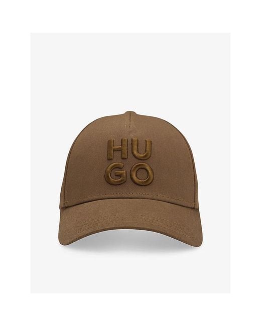 HUGO Brown Logo-Embroidered Cotton Baseball Cap for men