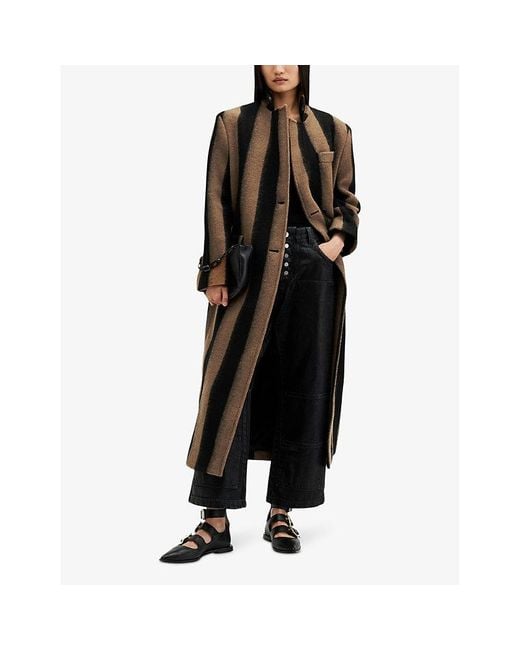 AllSaints Black James Relaxed-Fit Striped Wool-Blend Coat