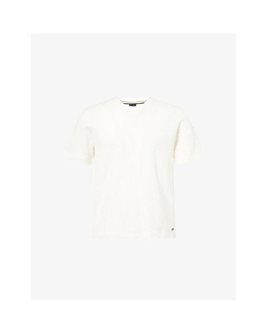 Boss White Structure Waffle-Texture Cotton-Blend T-Shirt for men