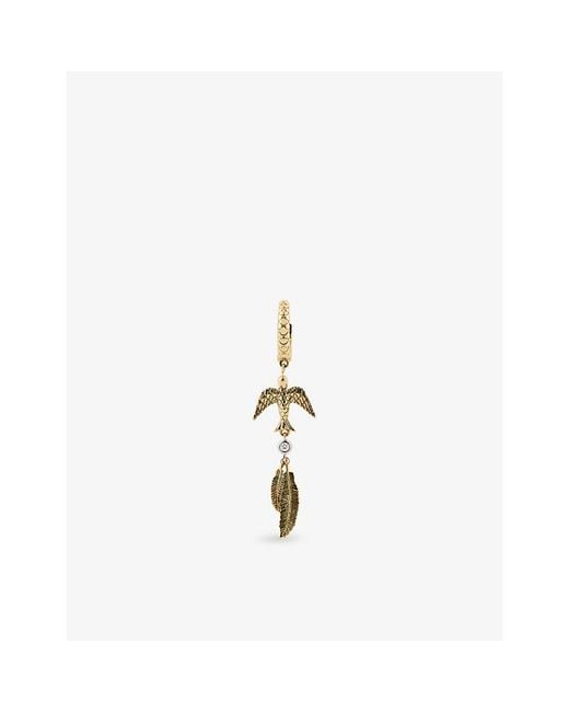 Kismet by Milka Metallic Sparrow Feather 0.02Ct Diamond Drop Huggie