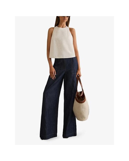 Reiss Blue Ashby Linen-Blend Denim Trousers