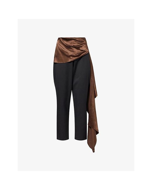 Abadia Black Draped-Scarf Cropped Wool-Blend Trousers