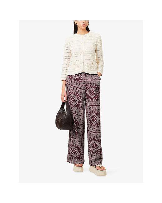 Veronica Beard Purple Sylvester Printed Cotton-Blend Trousers