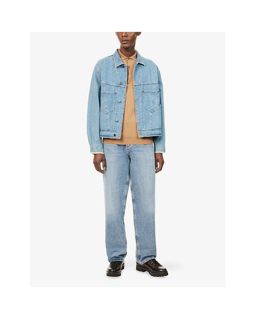 Emporio Armani Blue Patch-Pocket Collared Denim Jacket for men
