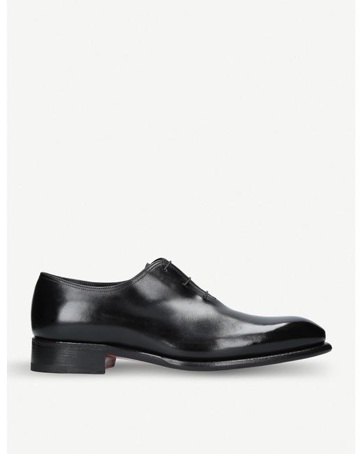 Santoni Black Carter Wholecut Leather Oxford Shoes for men