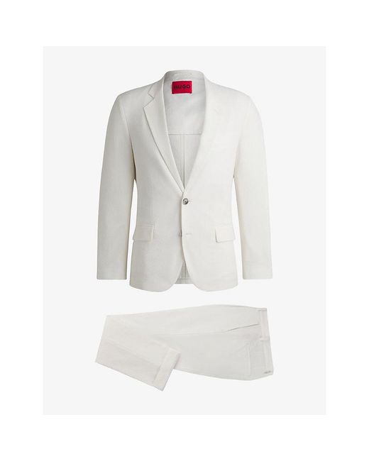 HUGO White Slim-Fit Single-Breasted Woven Suit for men