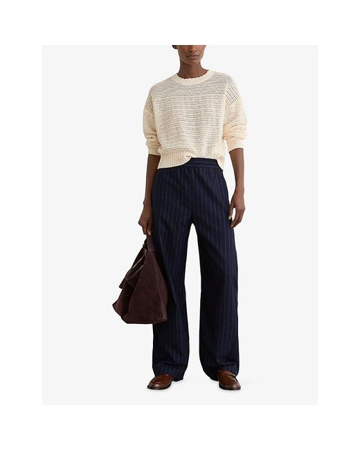 Reiss White Bonnie Open-Stitch Cotton Jumper