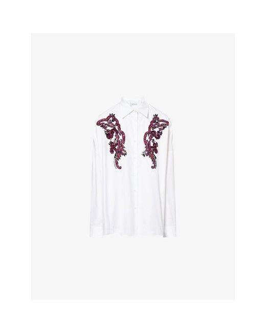 Dries Van Noten White Casia Embroidered Cotton Shirt